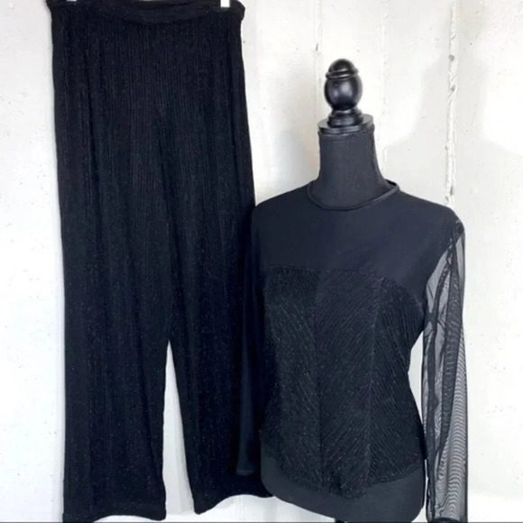 Jeffrey & Dara 2 piece pants & top  black‎ sheer glitter set - Picture 1 of 12